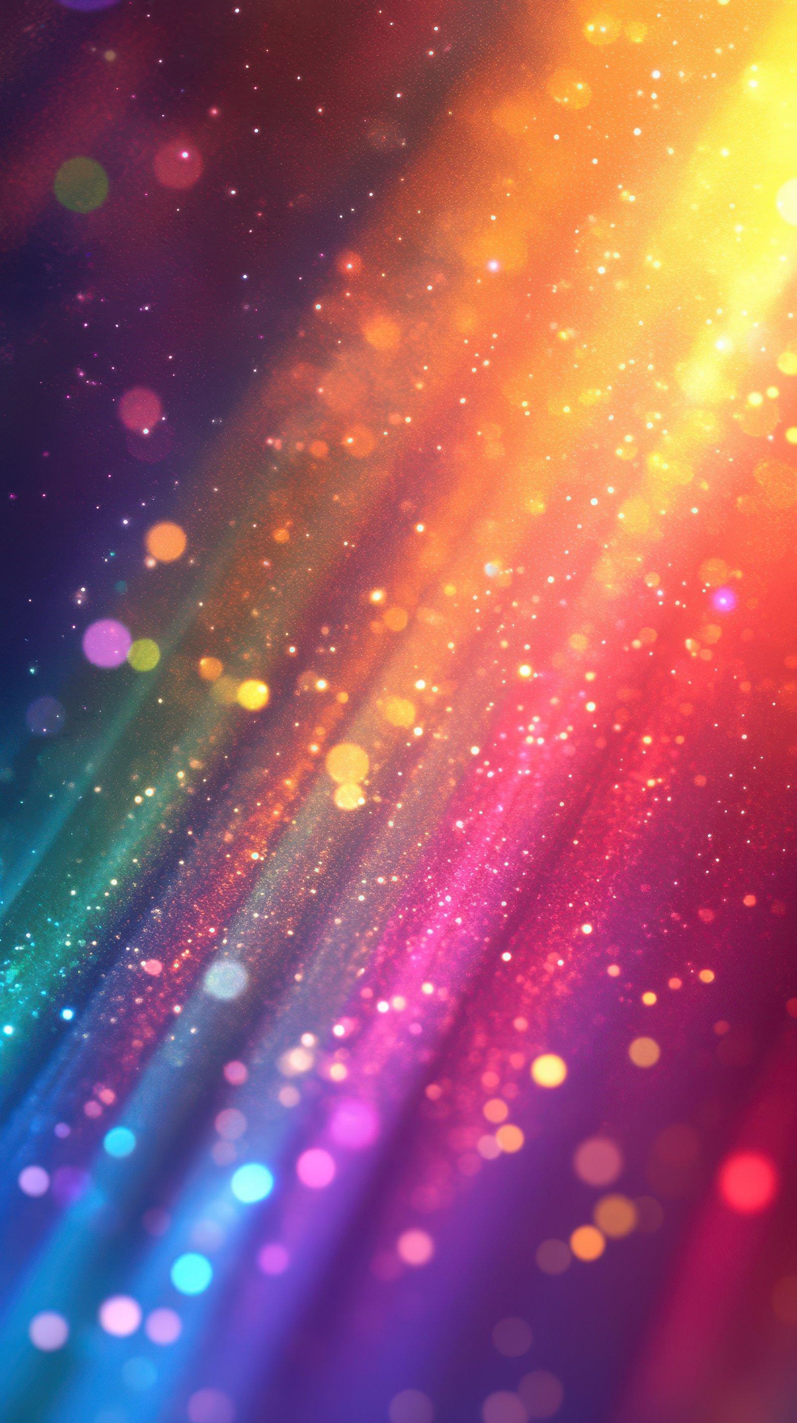Vibrant abstract background with colorful light rays and sparkling bokeh effects